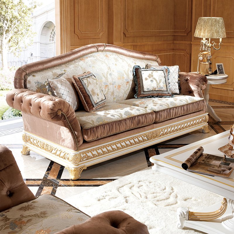 Senbetter-Italian Style Living Room Furniture With White Delicate Wood Carving Design Sofa Set 0062