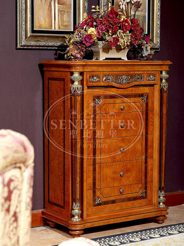 Senbetter wooden bedroom furniture with shiny brass accessory decoration for sale