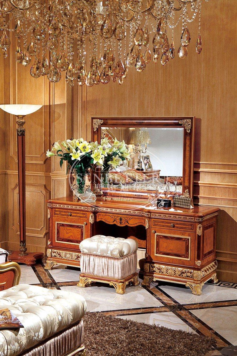 Senbetter high-quality bedroom furniture packages with shiny brass accessory decoration for royal home and villa