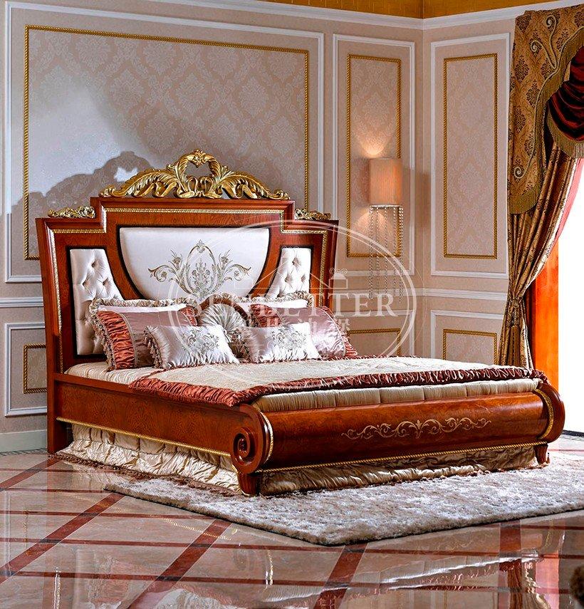 Senbetter veneer luxury bedroom furniture with shiny brass accessory decoration for sale