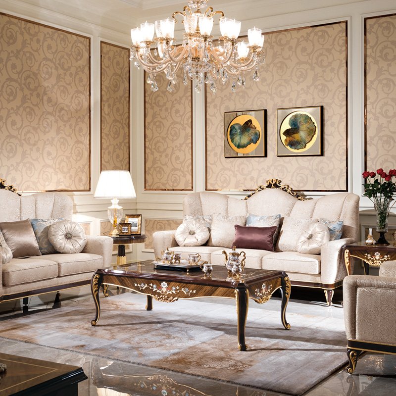 European Style Living Room Furniture With Fabric Sofa For Luxury