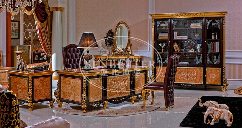 Royal Gold Louis French Antique Carved Luxury Classic Study Room / Office Furniture 0061-6