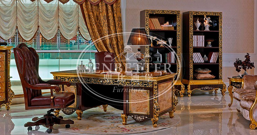 Royal Gold Louis French Antique Carved Luxury Classic Study Room / Office Furniture 0061-8
