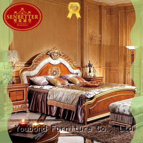 Senbetter high-quality bedroom furniture packages with shiny brass accessory decoration for royal home and villa