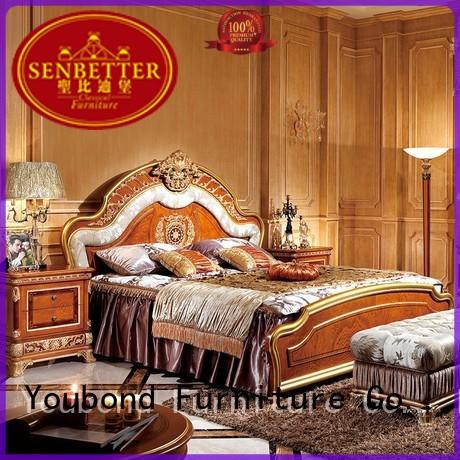 Senbetter blue classic wood bedroom furniture with white rim for decoration