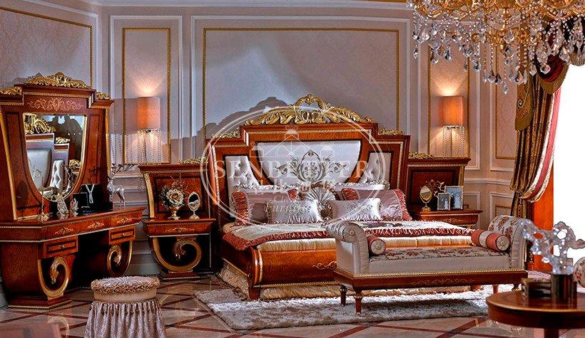 Senbetter veneer luxury bedroom furniture with shiny brass accessory decoration for sale-3