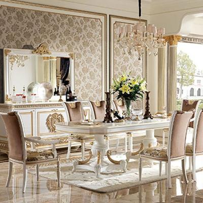 Home Furniture European Classic Style Hand Carving Dining Table And Chairs 0062