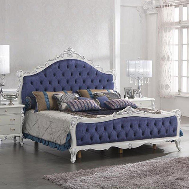 European Royal Blue Neo Italian Classical Bedroom Furniture With White Rim 0036