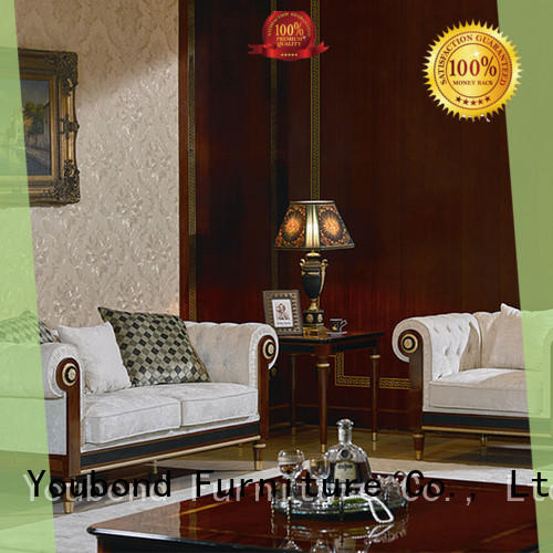 gloss wood living room furniture with flower carving for hotel