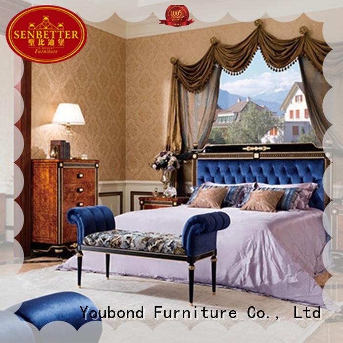 Senbetter european vintage bedroom furniture with shiny brass accessory decoration for royal home and villa