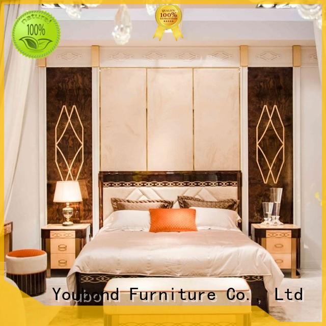 mahogany ash bedroom furniture with shiny brass accessory decoration for royal home and villa