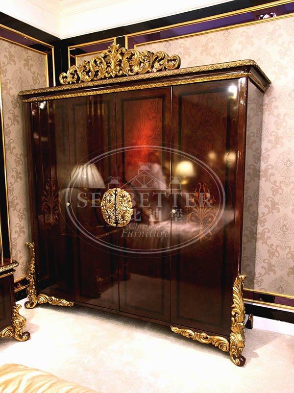 Senbetter veneer mission bedroom furniture with shiny brass accessory decoration for sale